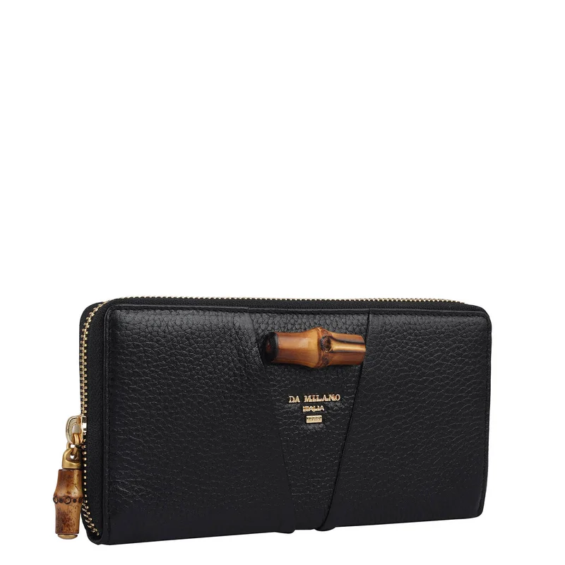 دا ميلانو Wax Leather Ladies Wallet - Black